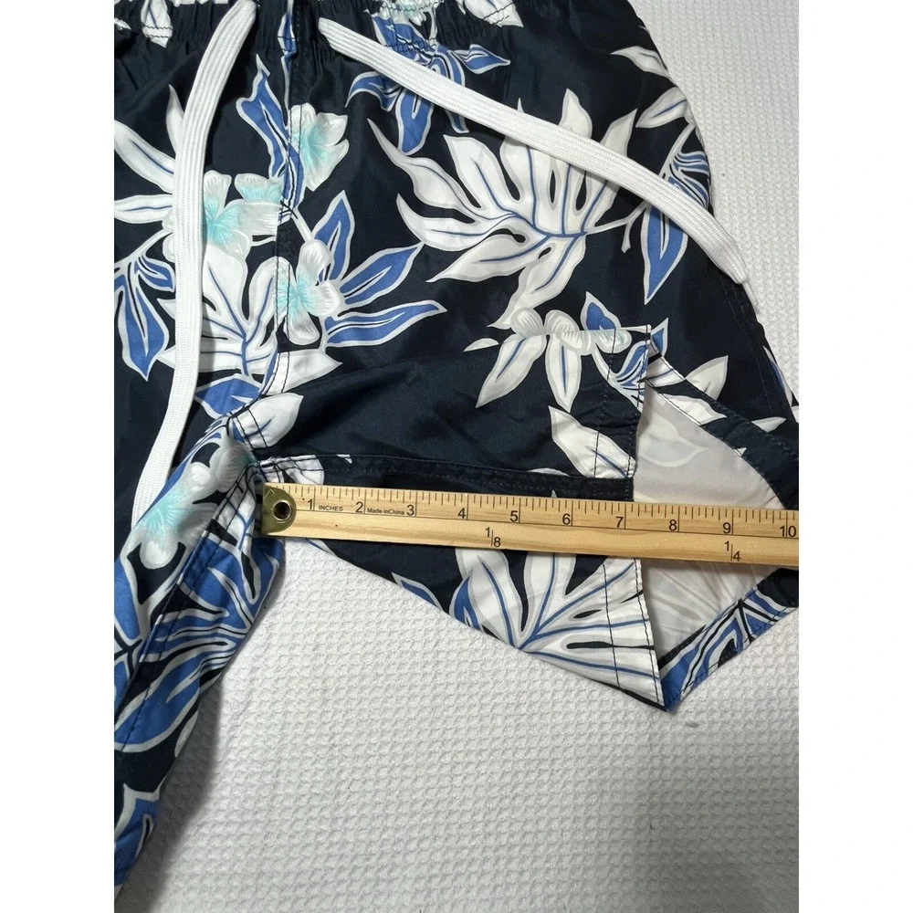 Merona‎ men blue L swim suit trunks shorts floral tropical mesh lined elastic